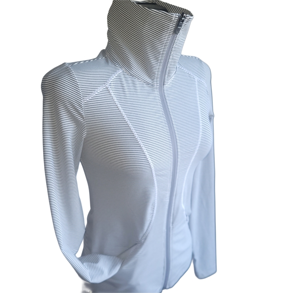 Lole Grey and White Striped Zip-Up High Neck Performance Jacket Size S